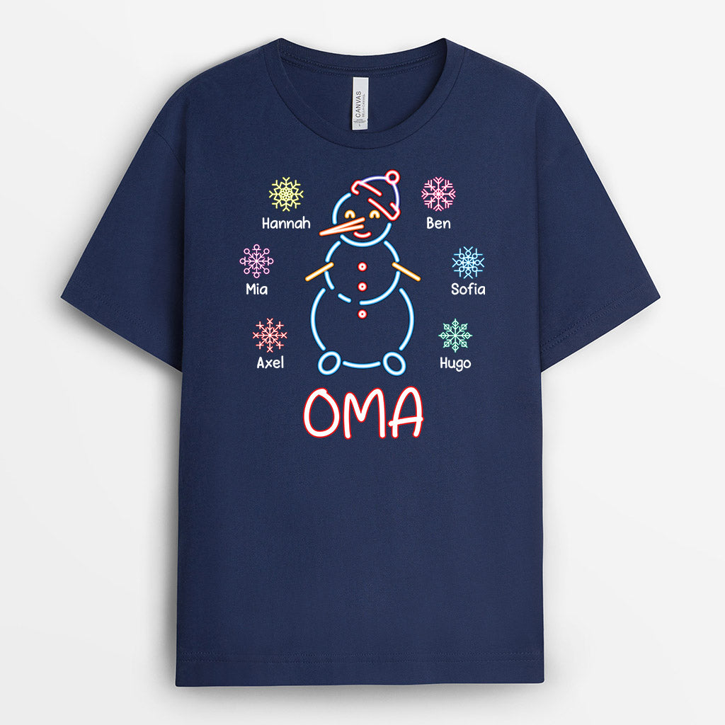 Omas/Mama Schneemann - Personalisiertes Geschenk | T-Shirt für Damen zu Weihnachten