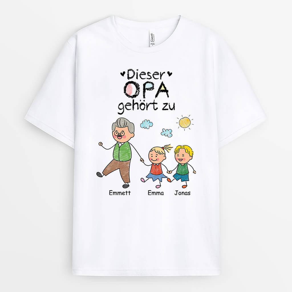 Dieser Opa/Papa Gehört Zu Hand in Hand - Personalisiertes Geschenk | T-Shirt für Männer