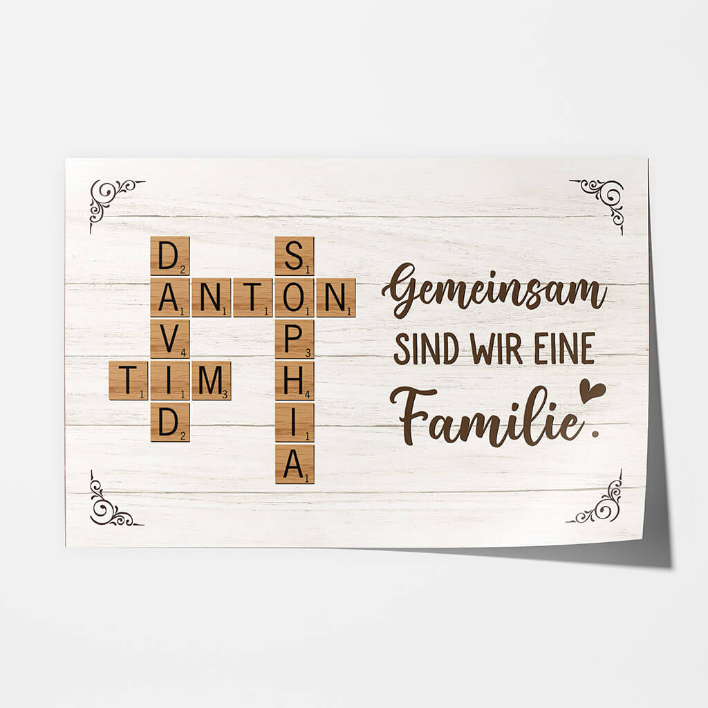 Gemeinsam Sind Wir Eine Familie Kreuzworträtsel - Personalisiertes Geschenk | Poster für die Familie