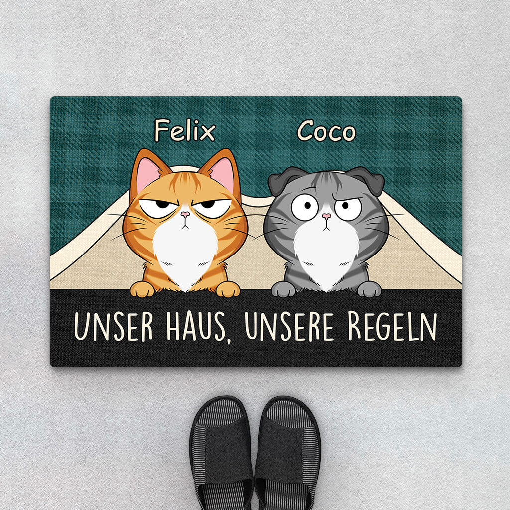 Unser Haus Unsere Regeln - Personalisiertes Geschenk | Fußmatte für Katzenliebhaber