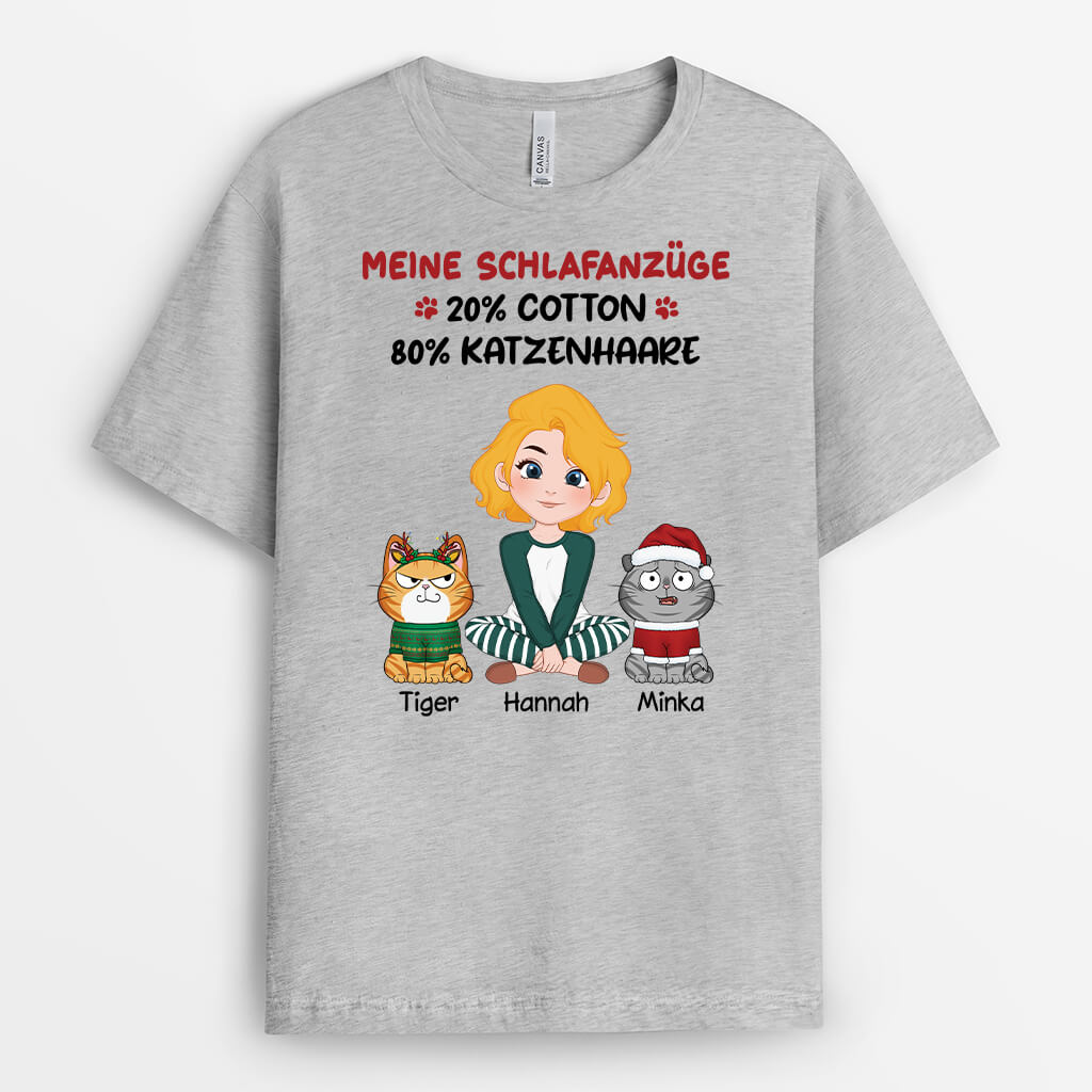 Meine Schlaf Anzüge 20% Cotton 80% Katzenhaare - Personalisiertes Geschenk | T-Shirt für Katzenliebhaber