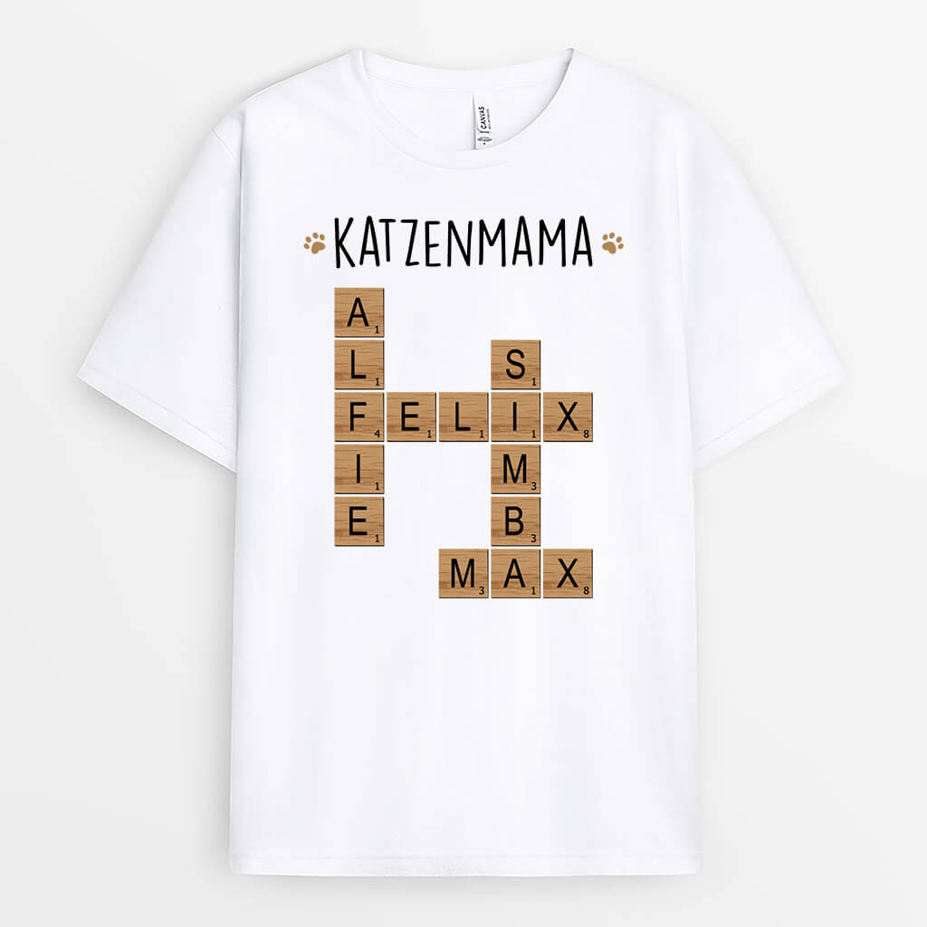 Katzenmama/Katzenpapa Kreuzworträtsel - Personalisiertes Geschenk | T-Shirt für Katzenliebhaber