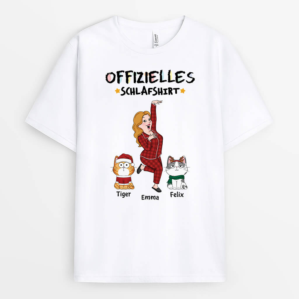 Offizielles Schlafshirt Wachsmalstift - Personalisiertes Geschenk | T-Shirt für Katzenliebhaber