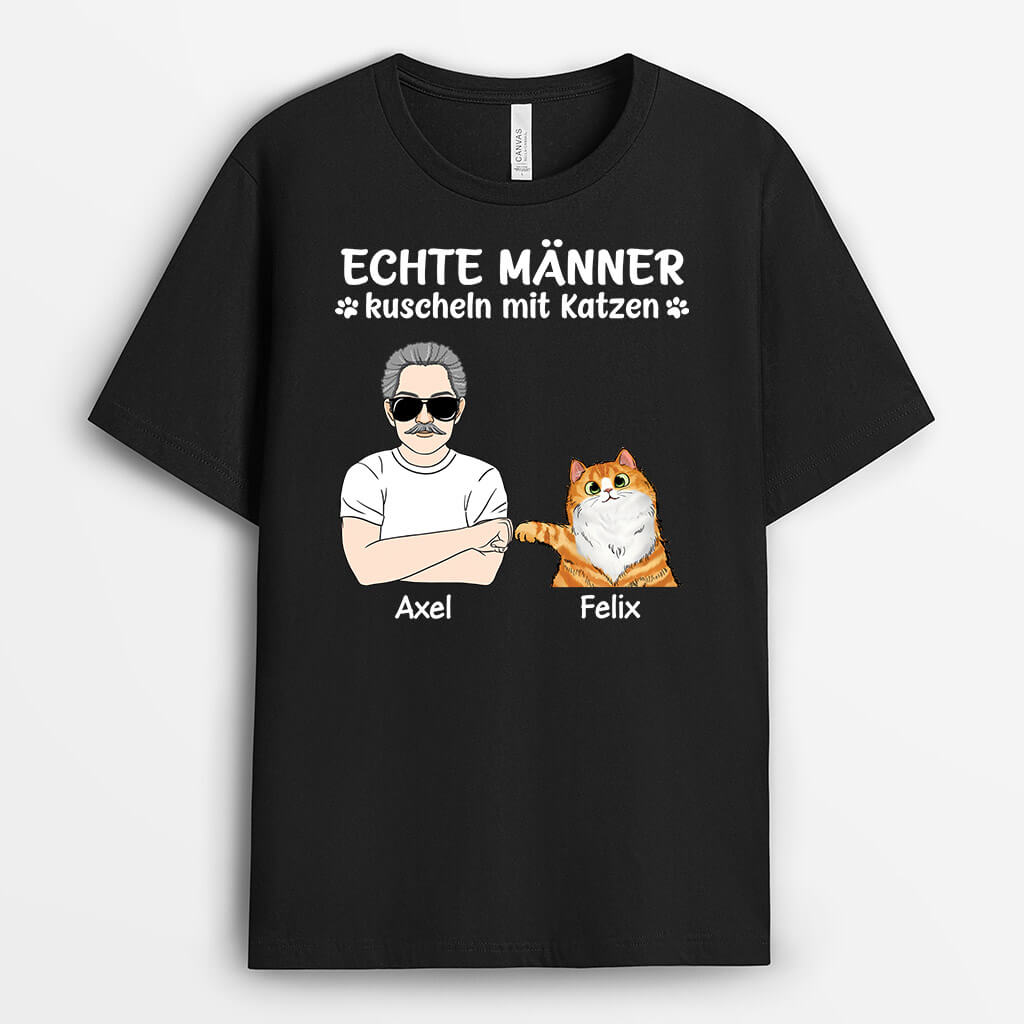 Echte Männer Kuscheln Mit Katzen - Personalisiertes Geschenk | T-Shirt für Katzenliebhaber