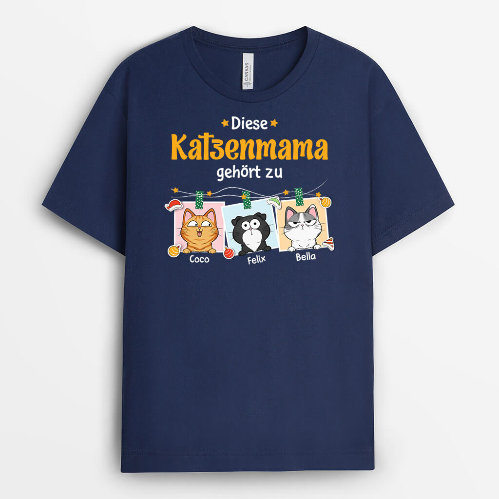 Diese Katzenmama Gehört Zu - Personalisiertes Geschenk | Lutiges T-shirt für Katzenliebhaber zu Weihnachten