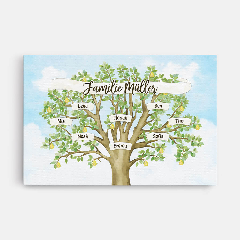 Die Familie Birnbaum - Personalisiertes Geschenk | Leinwand für die Familie Baum-Design