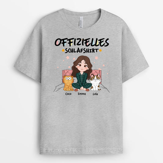 3359GE1 offizielles schlafshirt der mensch und katzen setzen sich auf das bett  personalisiertes t shirt fur katzenliebhaber