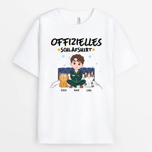 3359GE2 offizielles schlafshirt der mensch und katzen setzen sich auf das bett  personalisiertes t shirt fur katzenliebhaber