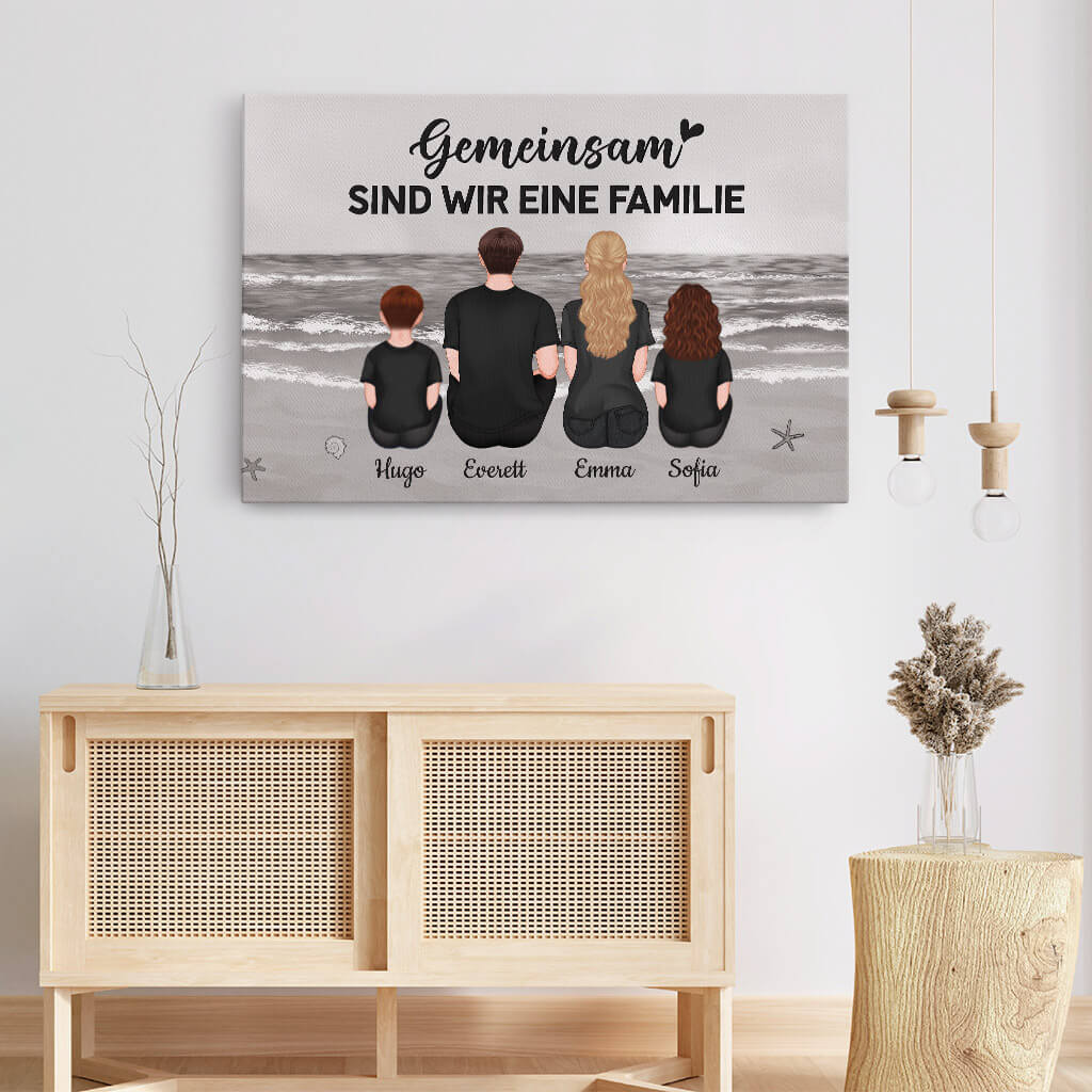 3364CGE3 gemeinsam sind wir eine familie illustration  personalisierte leinwand fur die familie