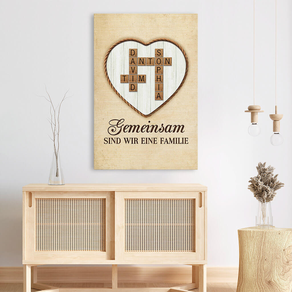 3369CGE3 gemeinsam sind wir eine familie das herz  personalisierte leinwand fur die familie