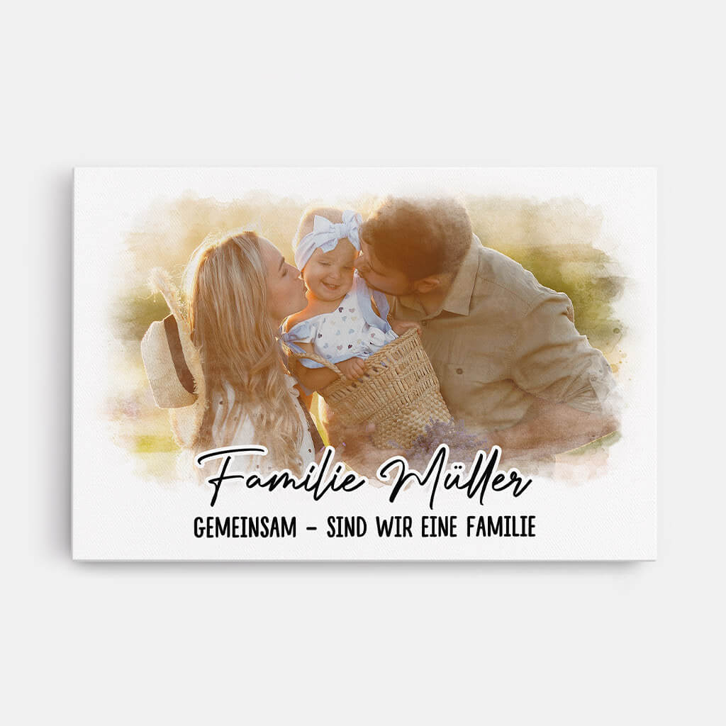 Gemeinsam Sind Wir Eine Familie - Personalisiertes Geschenk | Leinwand mit Aquarell-Elementen für die Famile