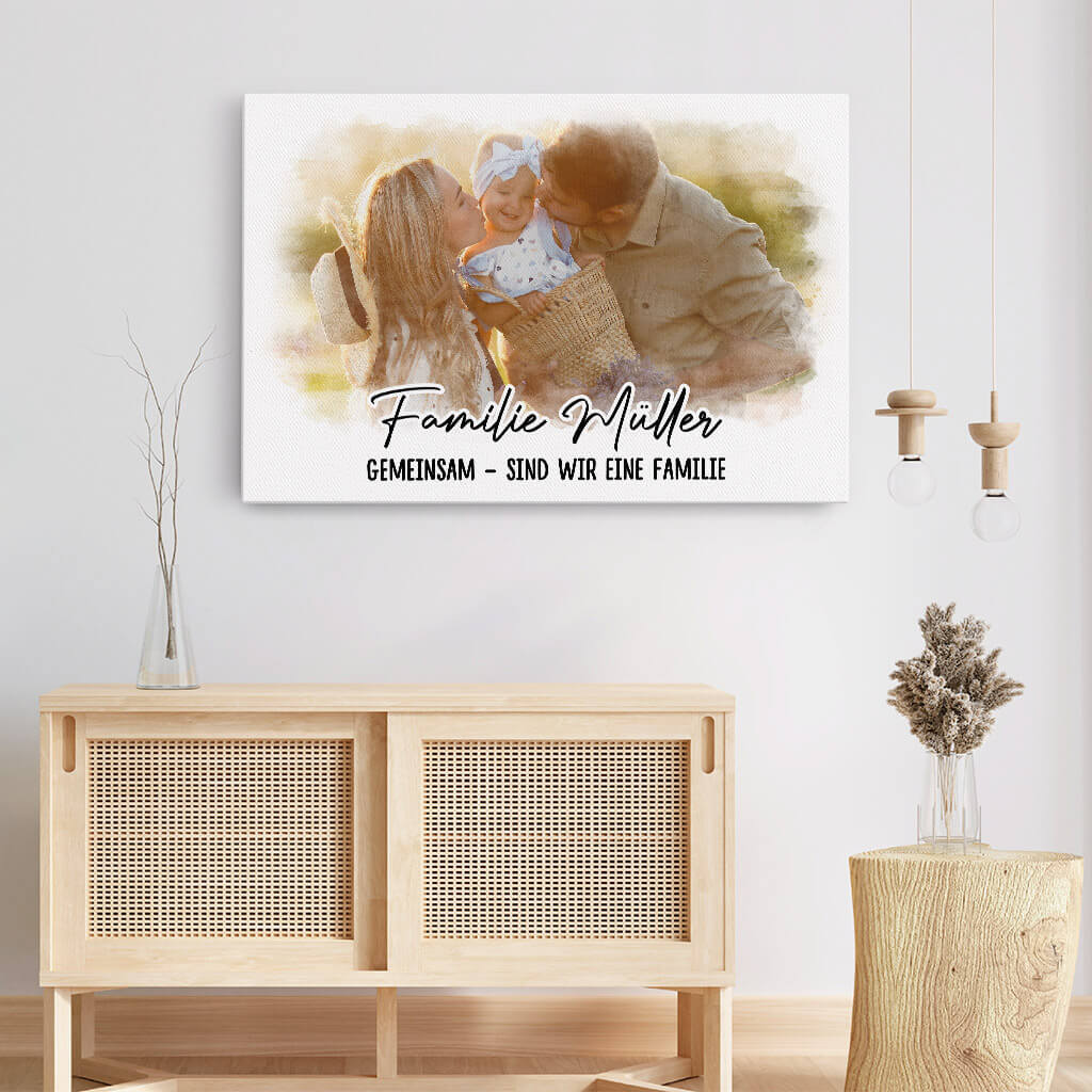 3371CGE3 gemeinsam sind wir eine familie  personalisierte leinwand mit aquarell elementen fur die famile