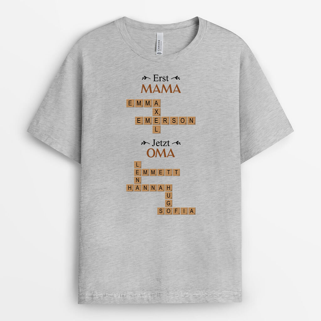 3377AGE2 fruher papa jetzt opa kindernamen kreuzwortratsel  personalisiertes t shirt fur manner