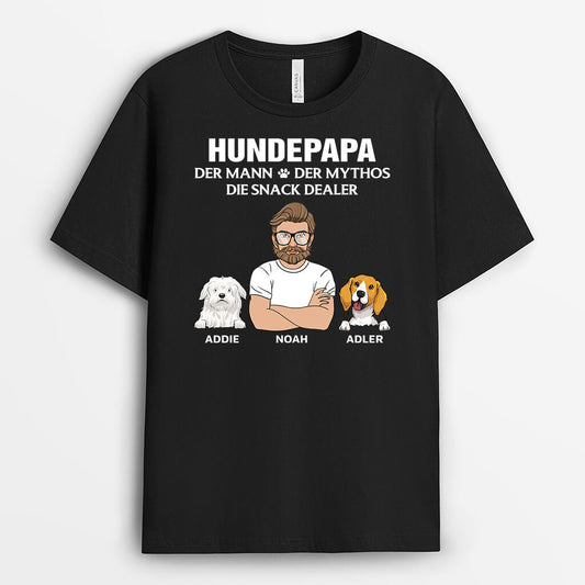 3388AGE1 hundepapa der mann der mythos die snack dealer  personalisiertes t shirt fur hundeliebhaber