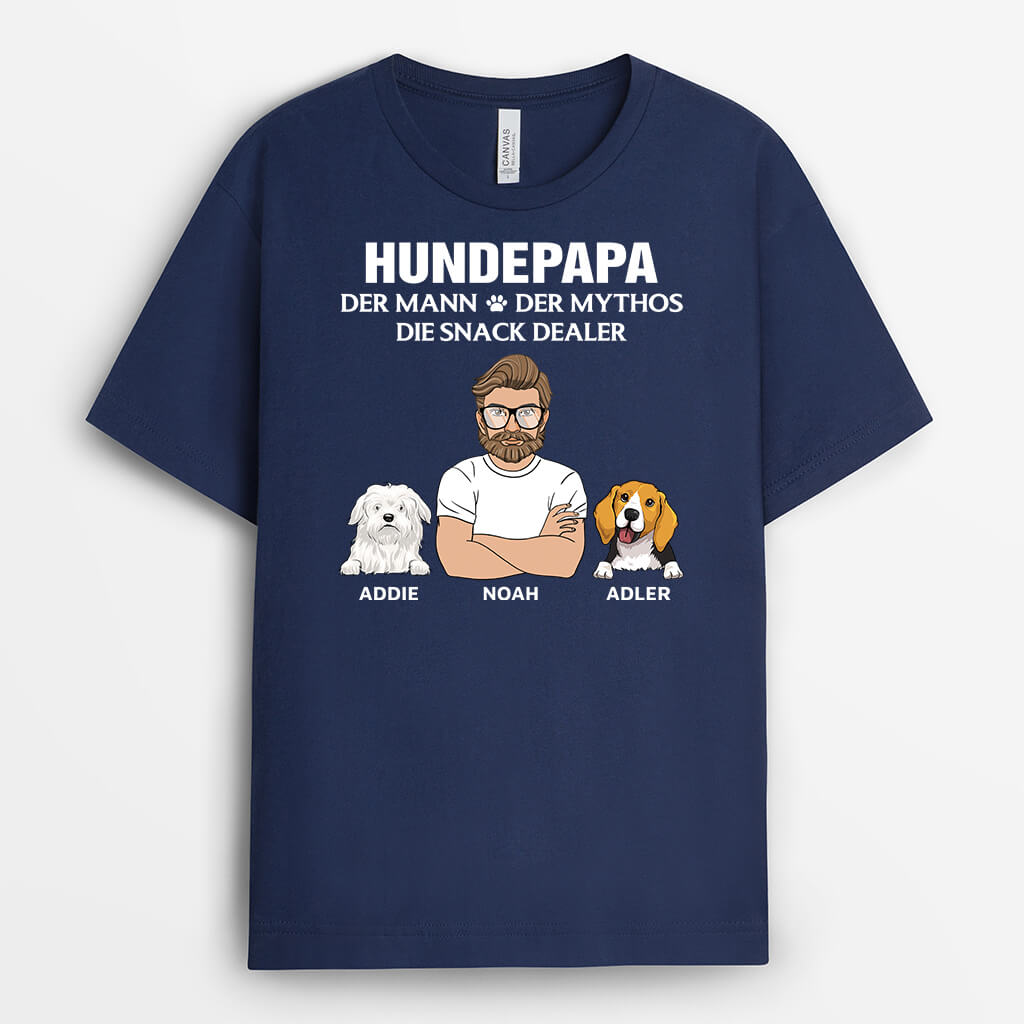 3388AGE2 hundepapa der mann der mythos die snack dealer  personalisiertes t shirt fur hundeliebhaber