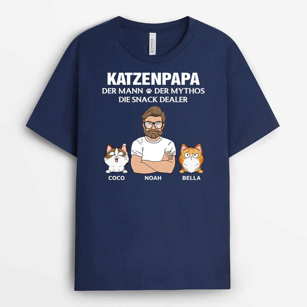 3388AGE2 katzenpapa der mann der mythos die snack dealer  personalisiertes t shirt fur katzenliebhaber