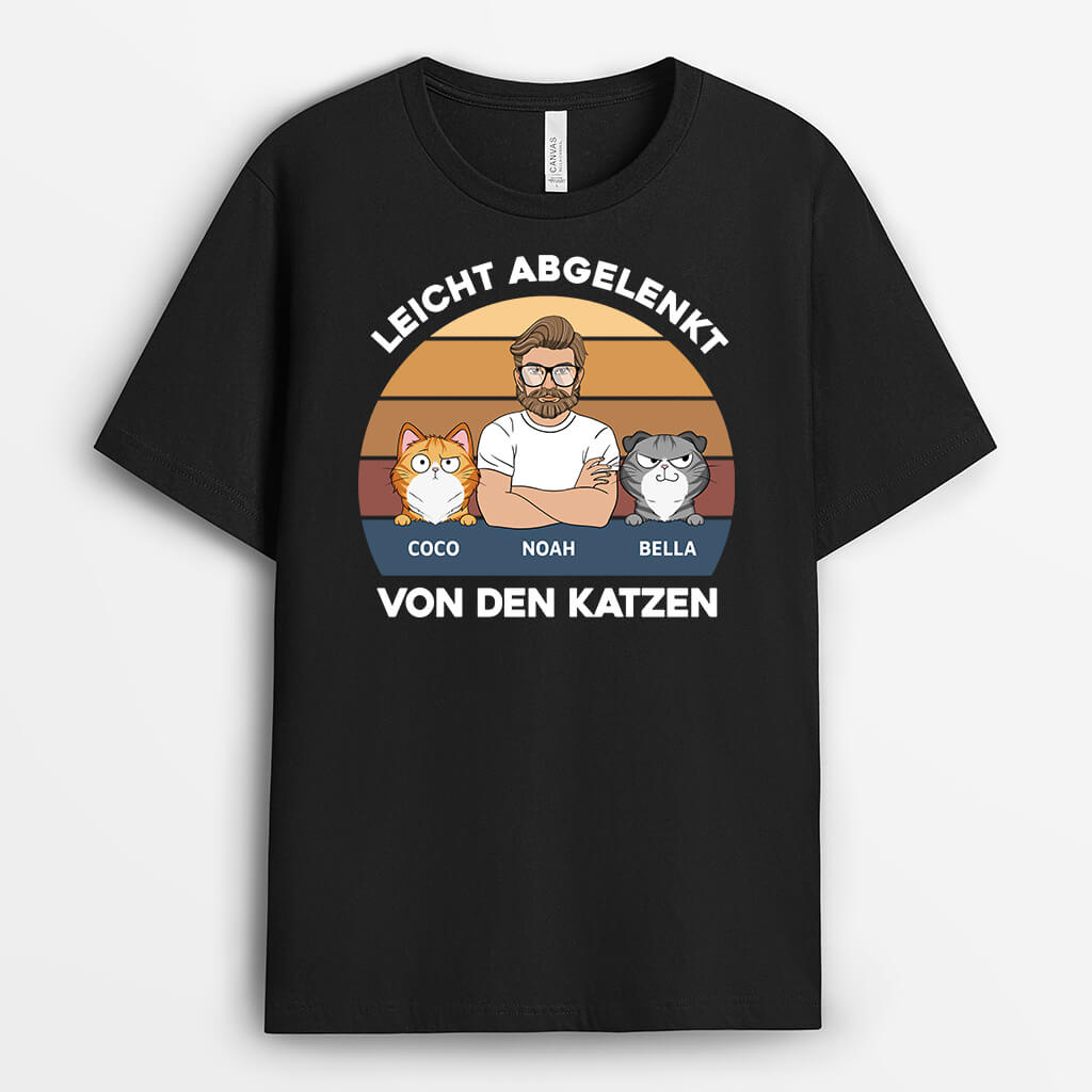 3391AGE2 leicht abgelenkt von den katzen  personalisiertes t shirt fur katzenliebhaber