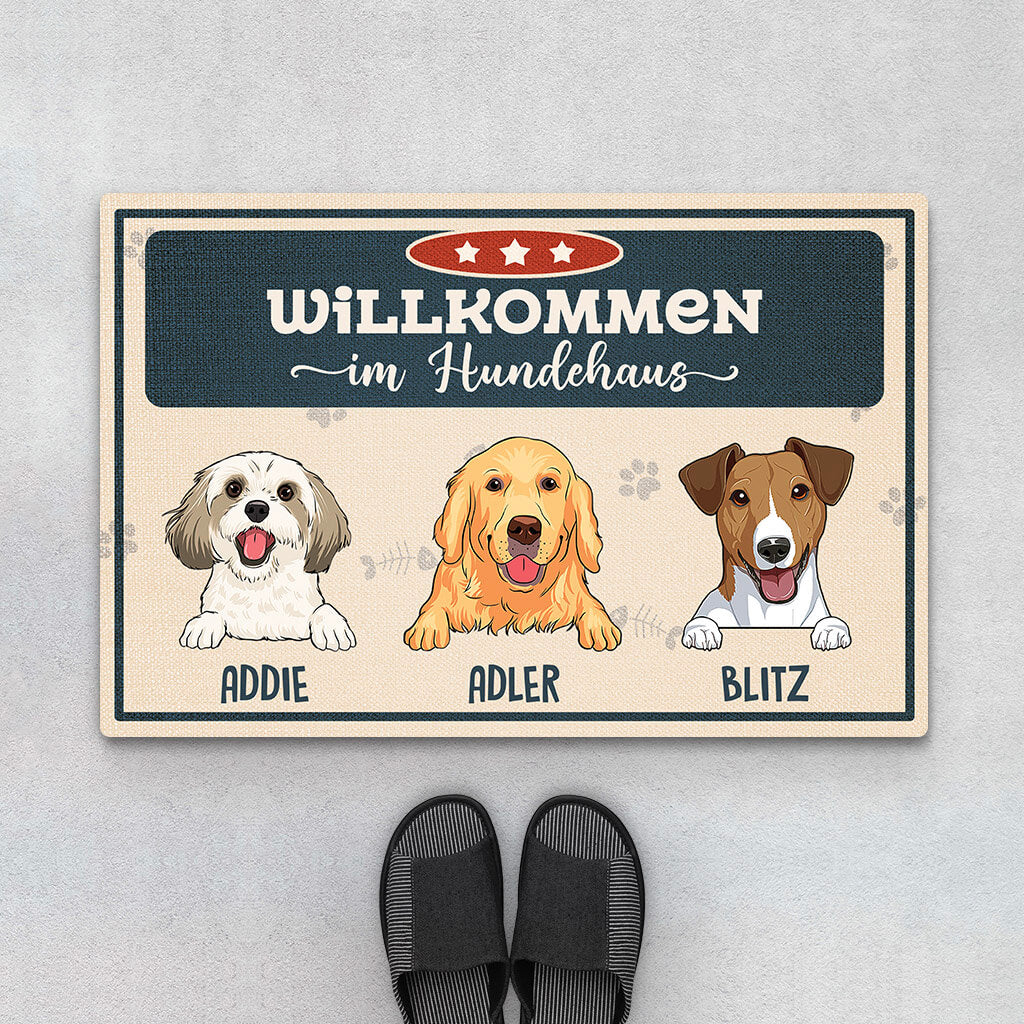 Willkommen Im Hundehaus - Personalisiertes Geschenk | .Fußmatte für Hundeliebhaber