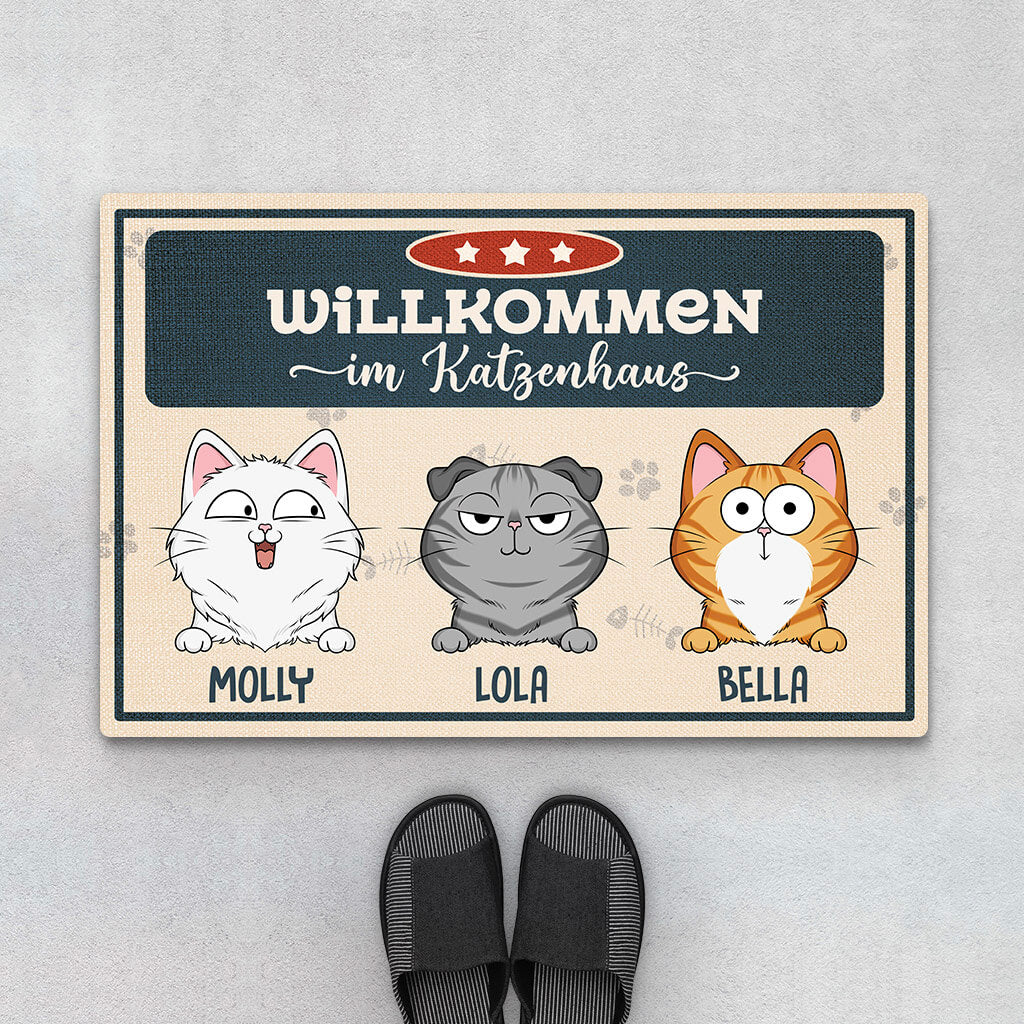 Willkommen Im Katzenhaus - Personalisiertes Geschenk | Fußmatte für Katzenliebhaber