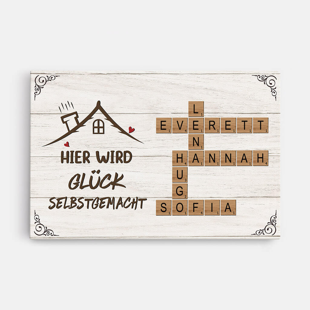 Hier Wird Glück Selbstgemacht - Personalisiertes Geschenk | Leinwand für die Familie