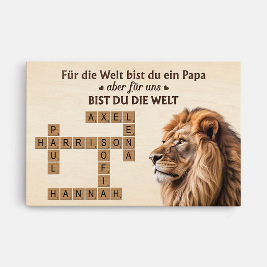 3430CGE1 fur die welt bist du ein papa aber fur uns bist du die welt kreuzwortratsel lowe  personalisierte leinwand fur papas