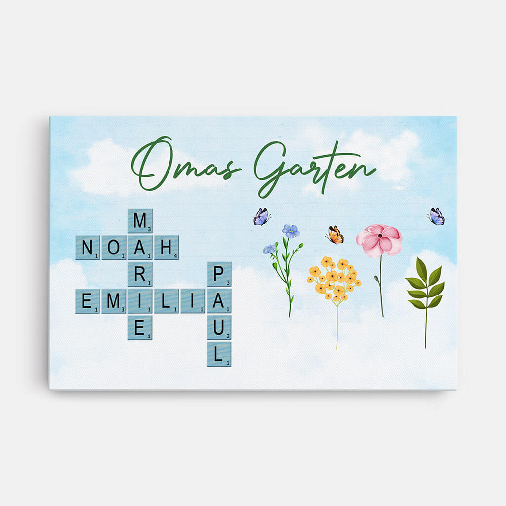 Omas Garten Kreuzworträtsel - Personalisiertes Geschenk | Leinwand für Omas