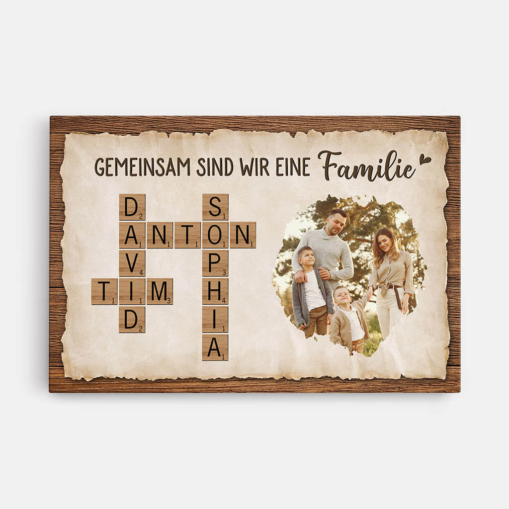 Gemeinsam Sind Wir Eine Familie Das Herz Kreuzworträtsel - Personalisiertes Geschenk | Leinwand für die Familie mit Foto