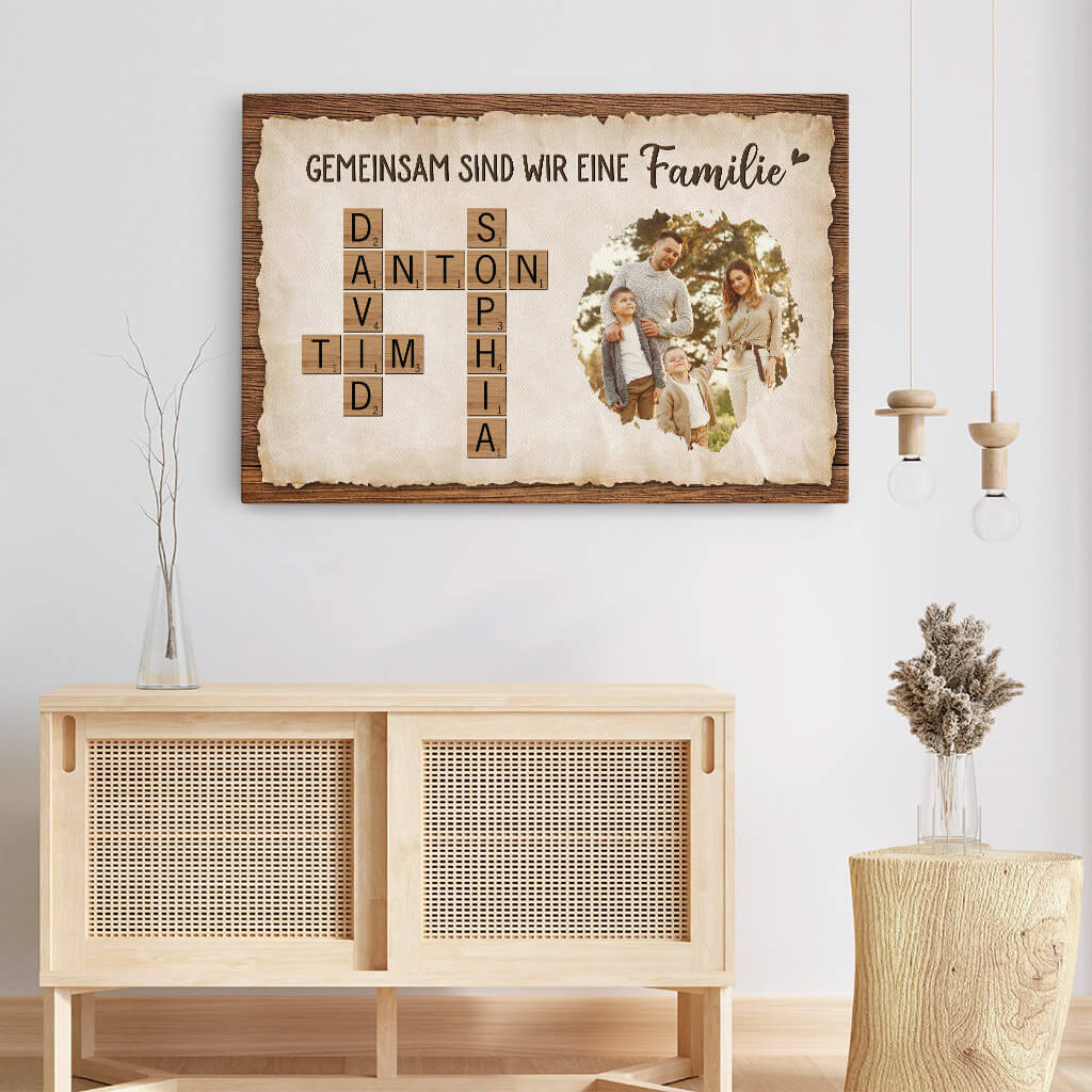 3441CGE3 gemeinsam sind wir eine familie das herz kreuzwortratsel  personalisierte leinwand fur die familie mit foto