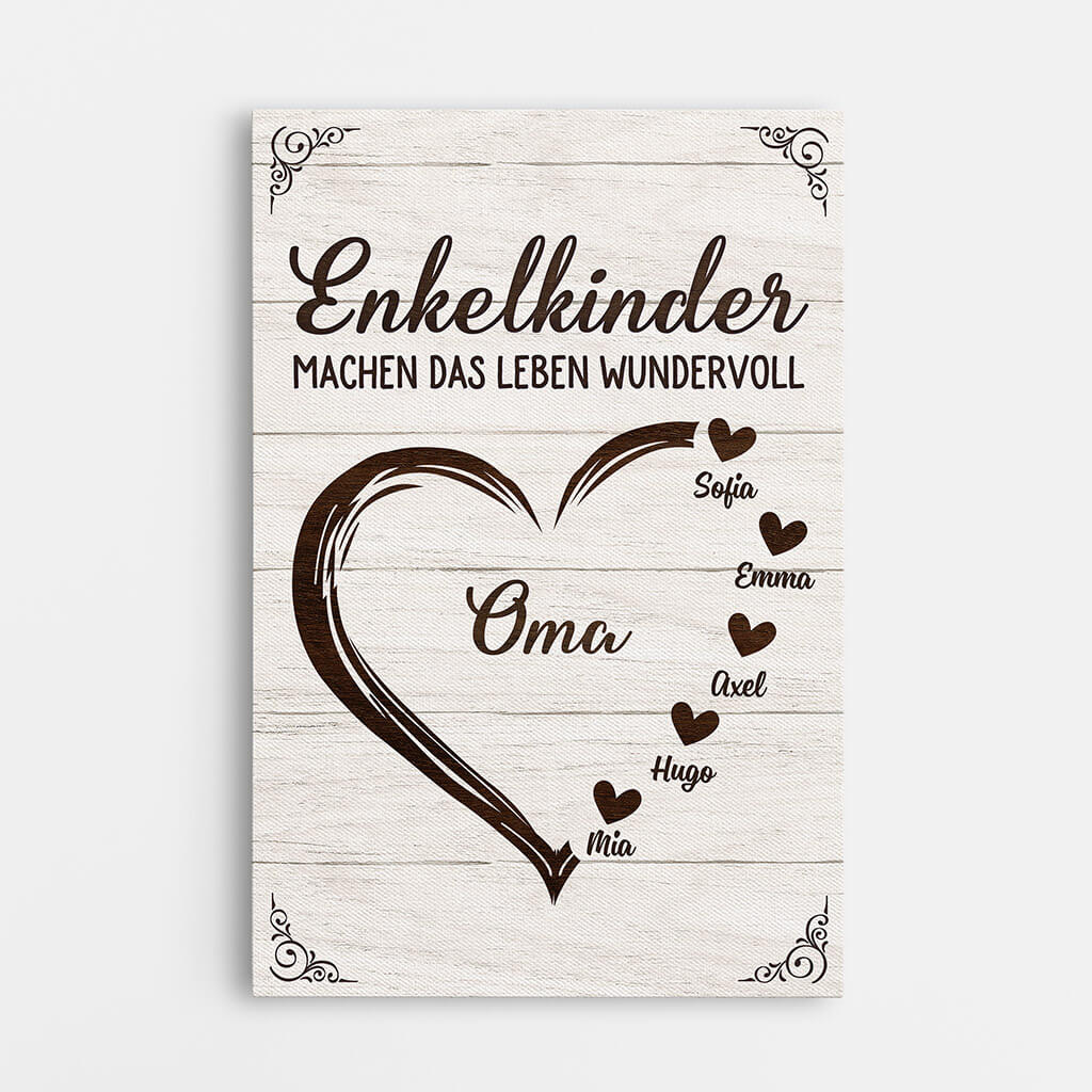 Enkelkinder Machen Das Leben Wundervoll Das Große Herz - Personalisiertes Geschenk | Leinwand für Omas