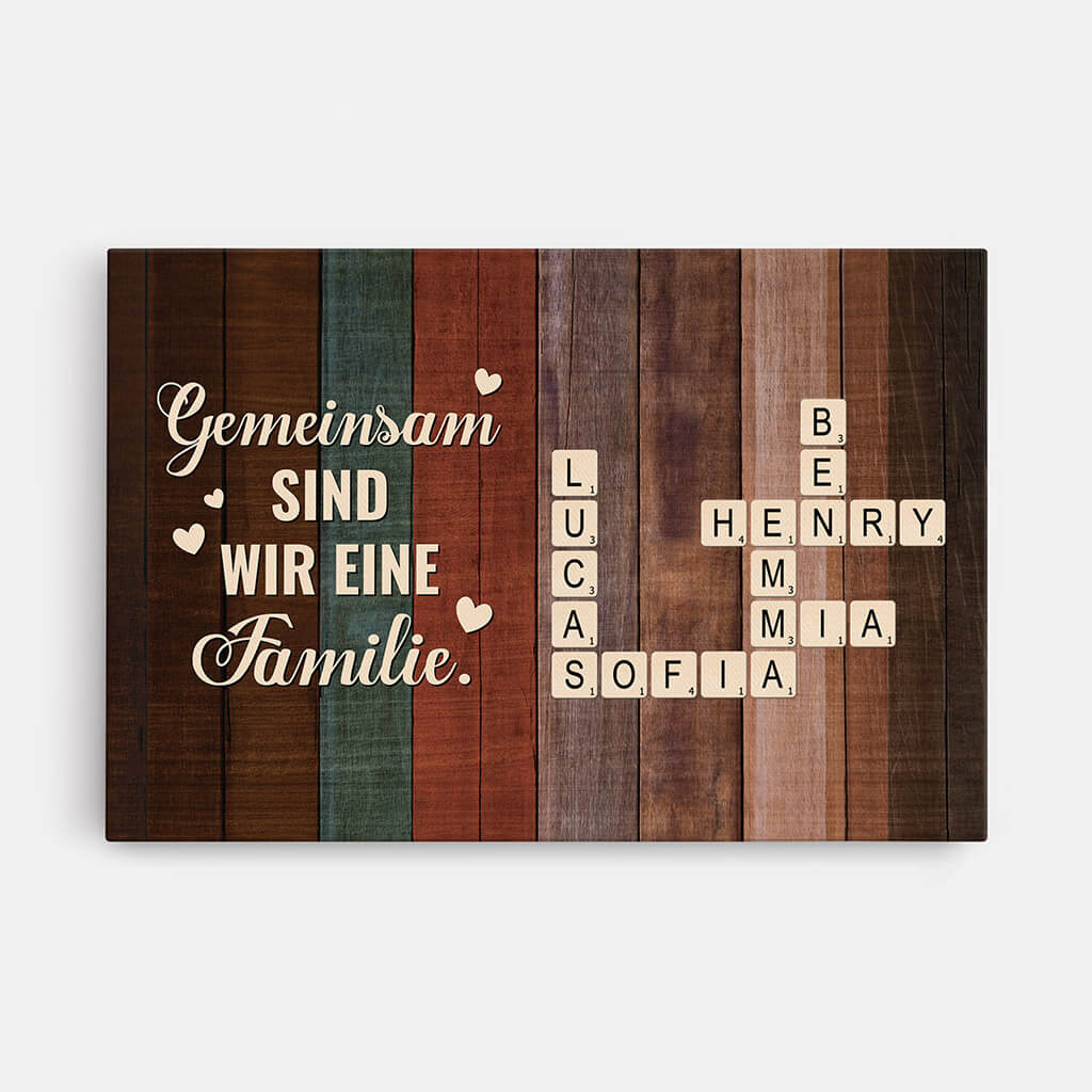 Gemeinsam Sind Wir Eine Familie Kreuzworträtsel - Personalisiertes Geschenk | Familienleinwand