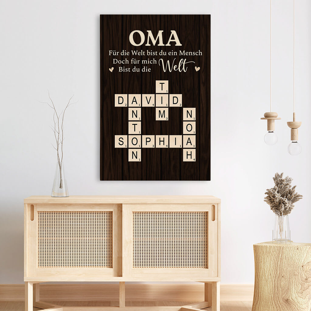 3469CGE3 oma fur die welt bist du ein mensch doch fur uns bist du die welt  personalisierte leinwand fur omas