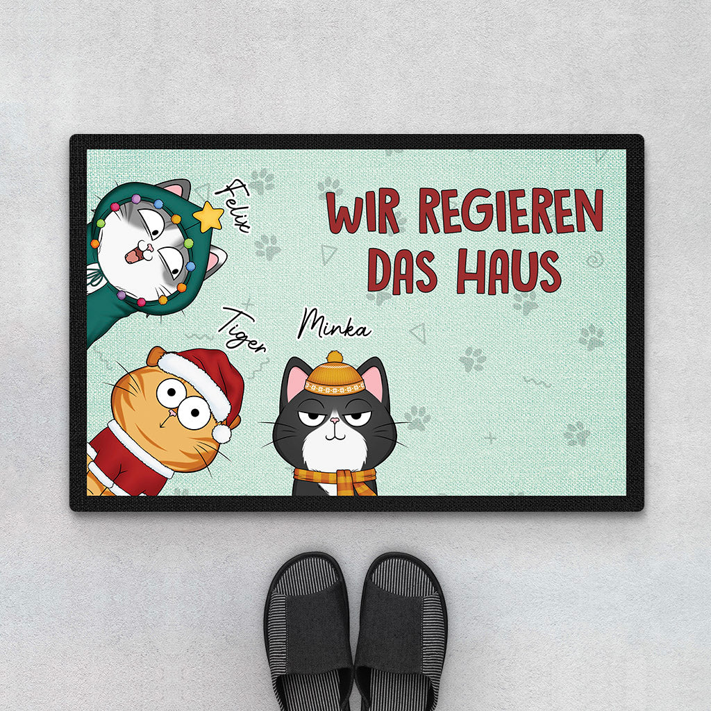 Wir Regieren Das Haus - Personalisiertes Geschenk | Fußmatte für Katzenliebhaber zu Weihnachten