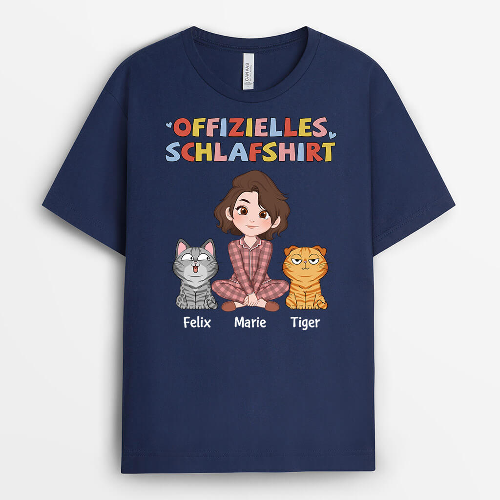 Offizielles Schlafshirt - Personalisiertes Geschenk | T-Shirt für Katzenliebhaberin mit verspielten Katzen