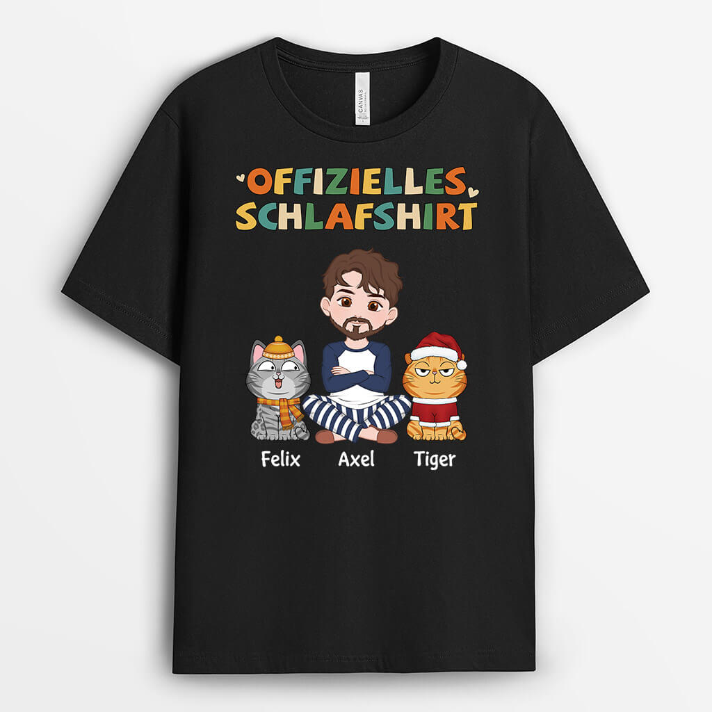 3476AGE2 offizielles schlafshirt  personalisiertes t shirt fur katzenliebhaberin mit verspielten katzen