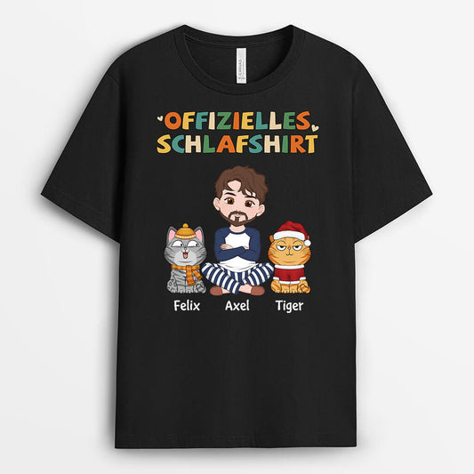 3476AGE2 offizielles schlafshirt  personalisiertes t shirt fur katzenliebhaberin mit verspielten katzen