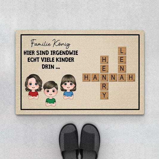 3477DGE1 hier sind irgendwie echt viele kinder drin kreuzwortratsel  personalisierte fussmatte fur die kinder