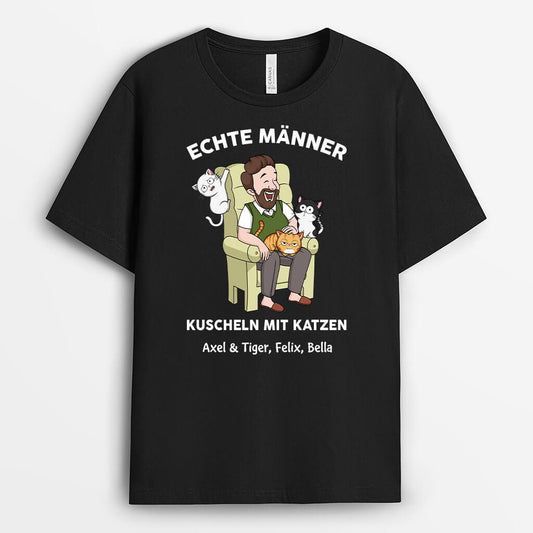 3481AGE1 echte manner kuscheln mit katzen  lustiges t shirt fur katzenliebhaber personalisieren