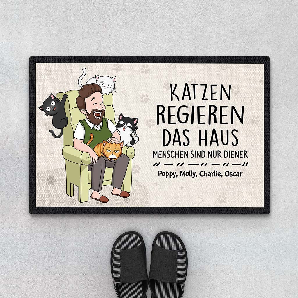 Katzen Regieren Das Haus Menschen Sind Nur Diener - Personalisiertes Geschenk | Lustige Fußmatte für Katzenliebhaber