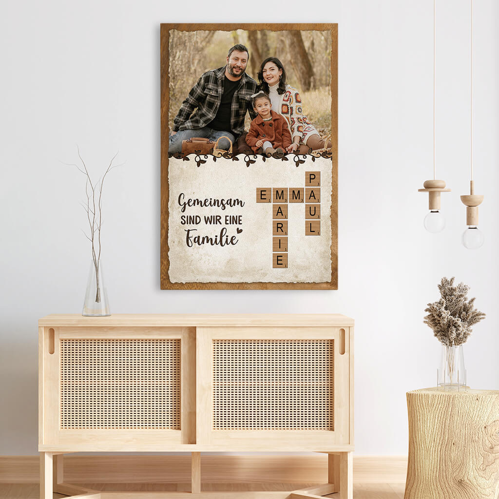 3489CGE3 gemeinsam sind wir eine familie kreuzwortratsel  personalisierte leinwand mit foto fur die familie