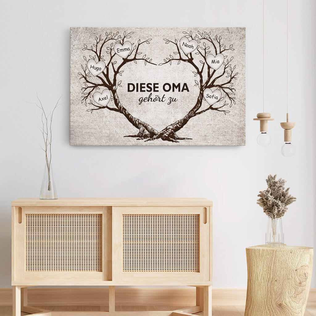 3500CGE3 diese oma gehort zu herzbaum  personalisierte leinwand fur omas