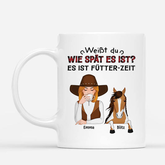 3507MGE1 weisst du wie spat es ist es ist futter mich uhrzeit  personalisierte tasse fur pferdliebhaber