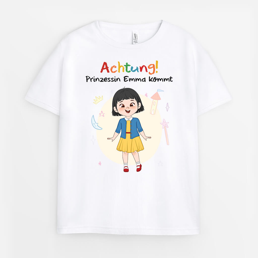 Achtung Prinzessin ... Kommt - Personalisiertes Geschenk | Lustiges T-Shirt für Mädchen