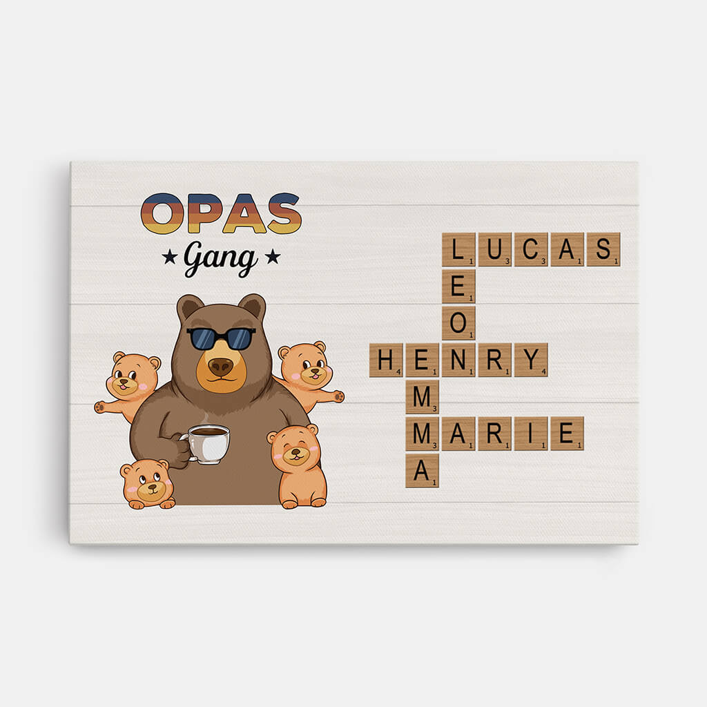 Opas Bande Bär Kreuzworträtsel - Personalisiertes Geschenk | Leinwand für Opas