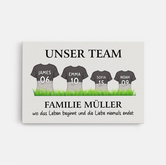 3528CGE1 unser team die familie wo das leben beginnt und die liebe niemals endet personalisierte leinwand fur die familie fussballfans oder eltern 3528c