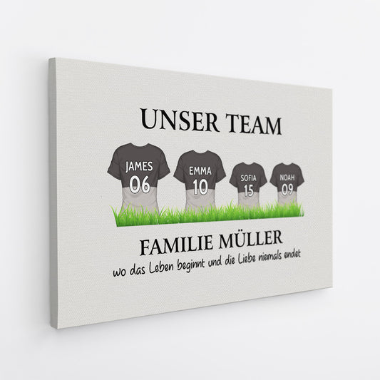 3528CGE2 unser team die familie wo das leben beginnt und die liebe niemals endet personalisierte leinwand fur die familie fussballfans oder eltern 3528c