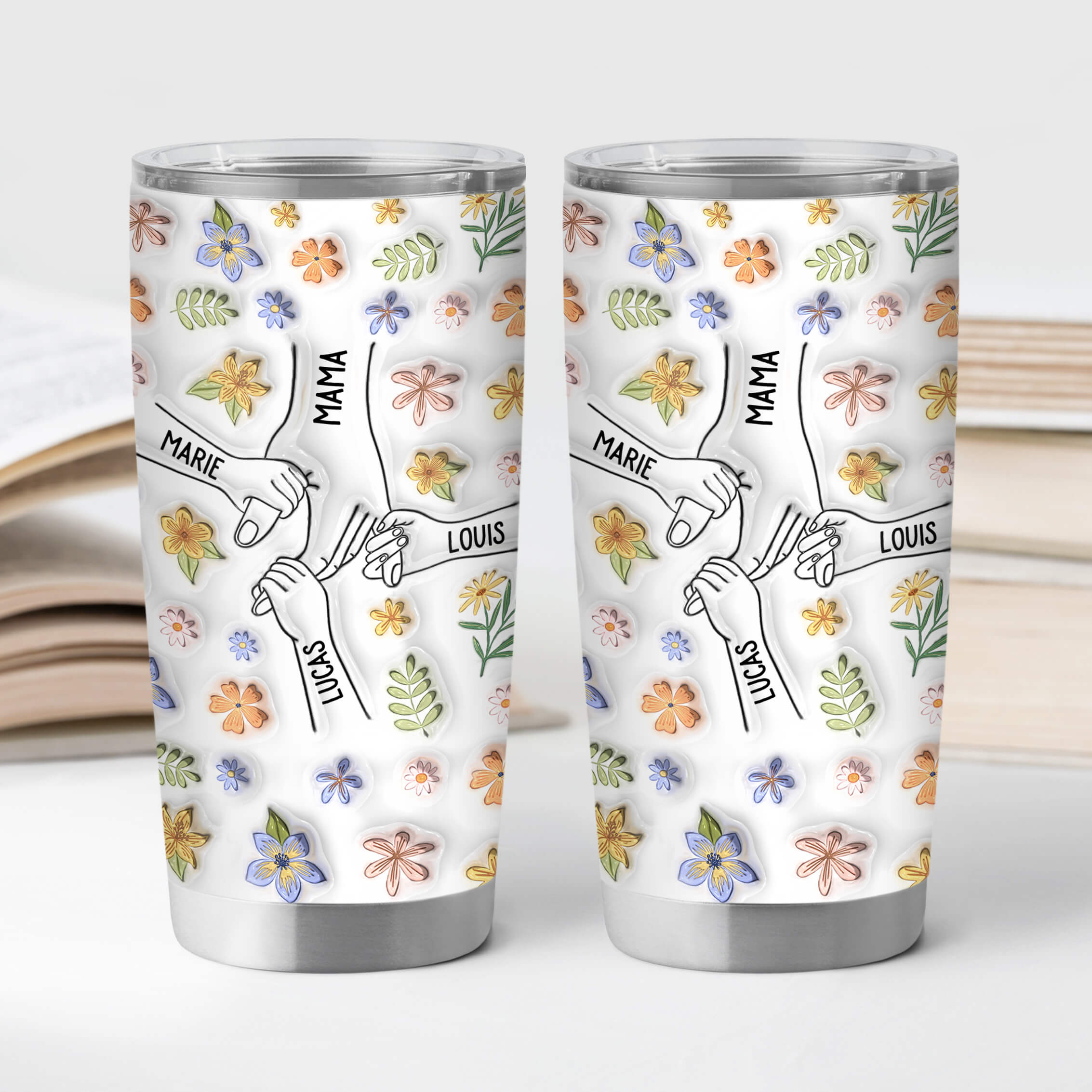 3534TGE2 3d druck effekt oma mama kinder blumen personalisierter thermobecher 20oz fur omas mamas 3534T