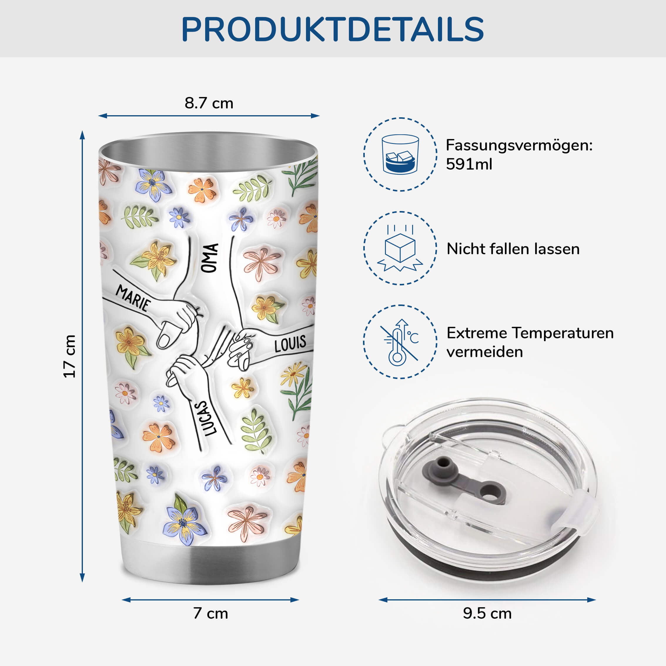 3534TGE3 3d druck effekt oma mama kinder blumen personalisierter thermobecher 20oz fur omas mamas 3534T