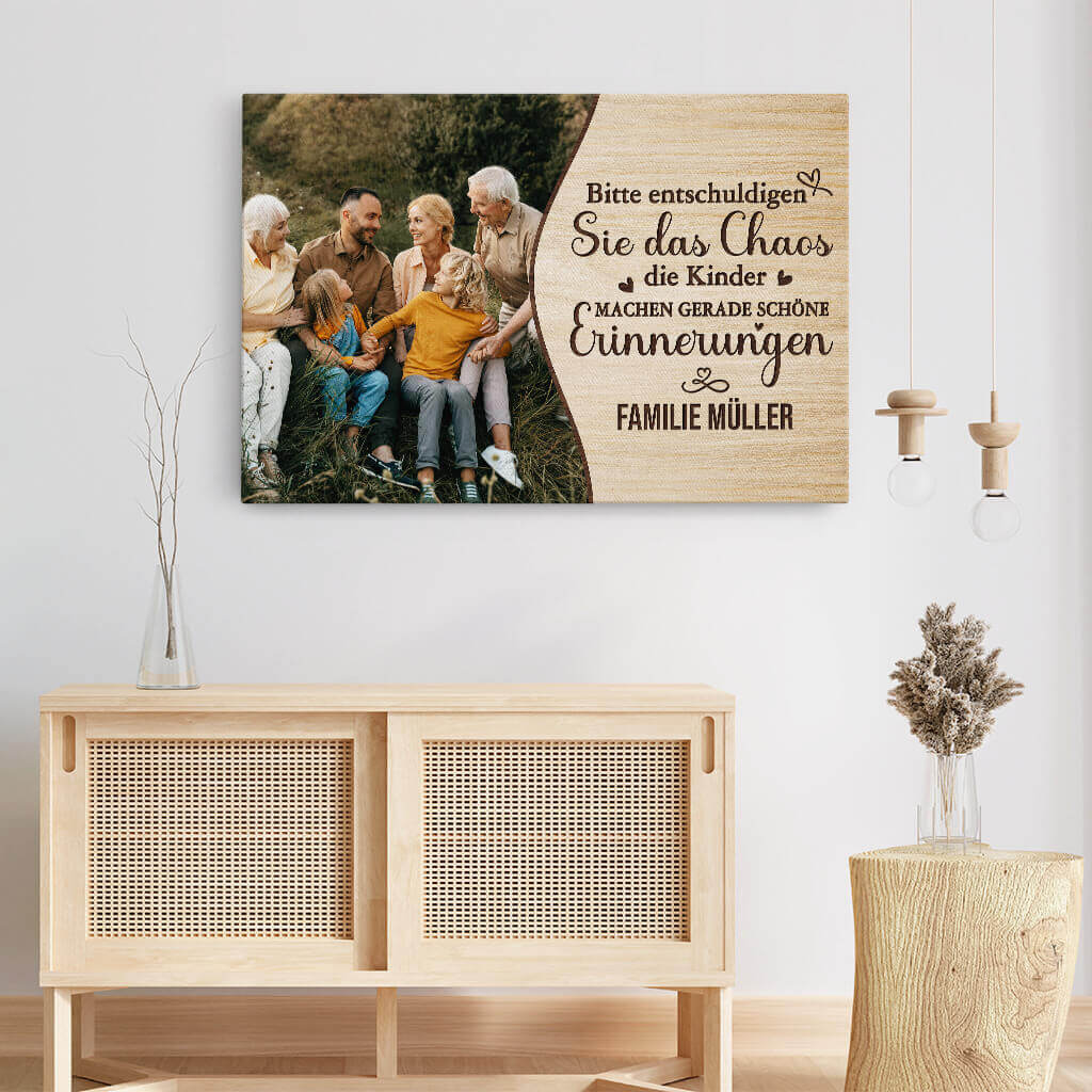 3553CGE3 bitte entschuldigen sie das chaos die kinder machen gerade schone erinnerungen  personalisierte leinwand fur die familie mit foto