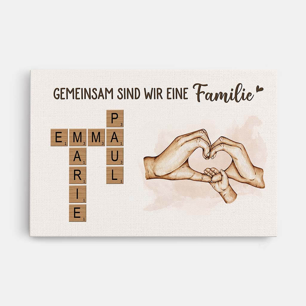 Gemeinsam Sind Wir Eine Familie Die Hände Der Familie Formen Ein Herz Kreuzworträtsel - Personalisiertes Geschenk | Leinwand für die Familie