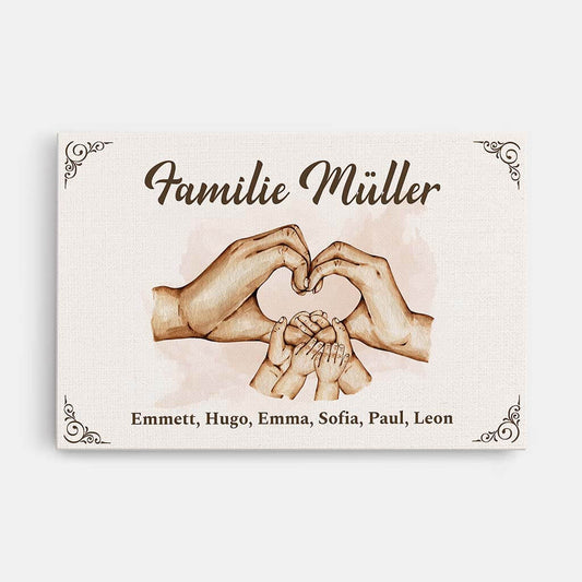 3569CGE1 die familie die hande der familie formen ein herz  personalisierte leinwand fur die familie